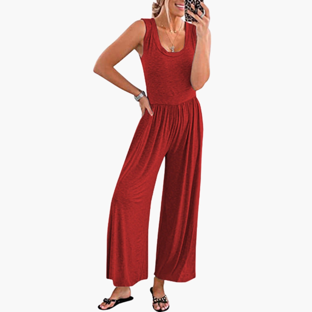Tuta donna con scollo rotondo e gambe larghe