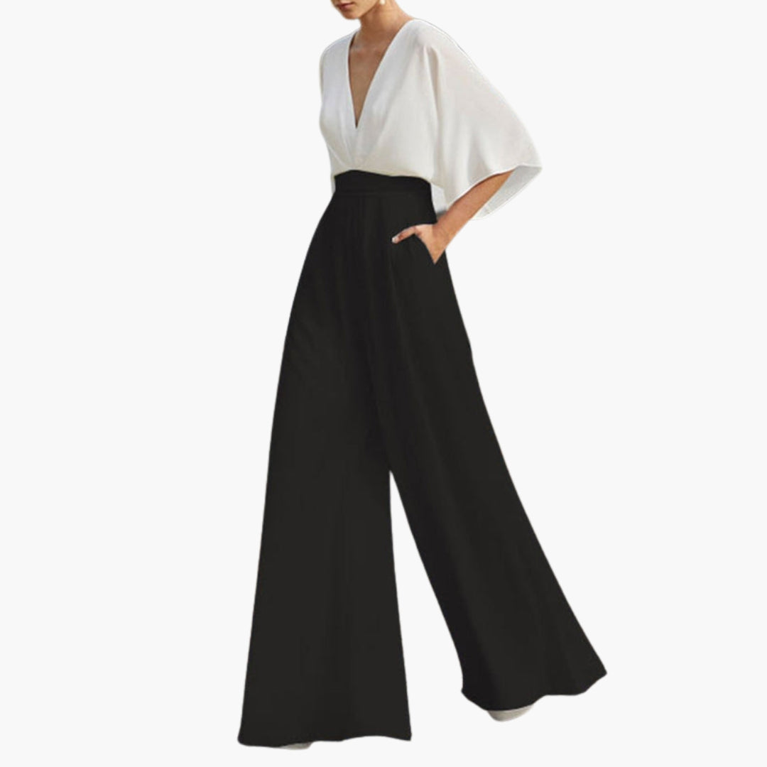 Women's jumpsuit with V-neck and batwing sleeves