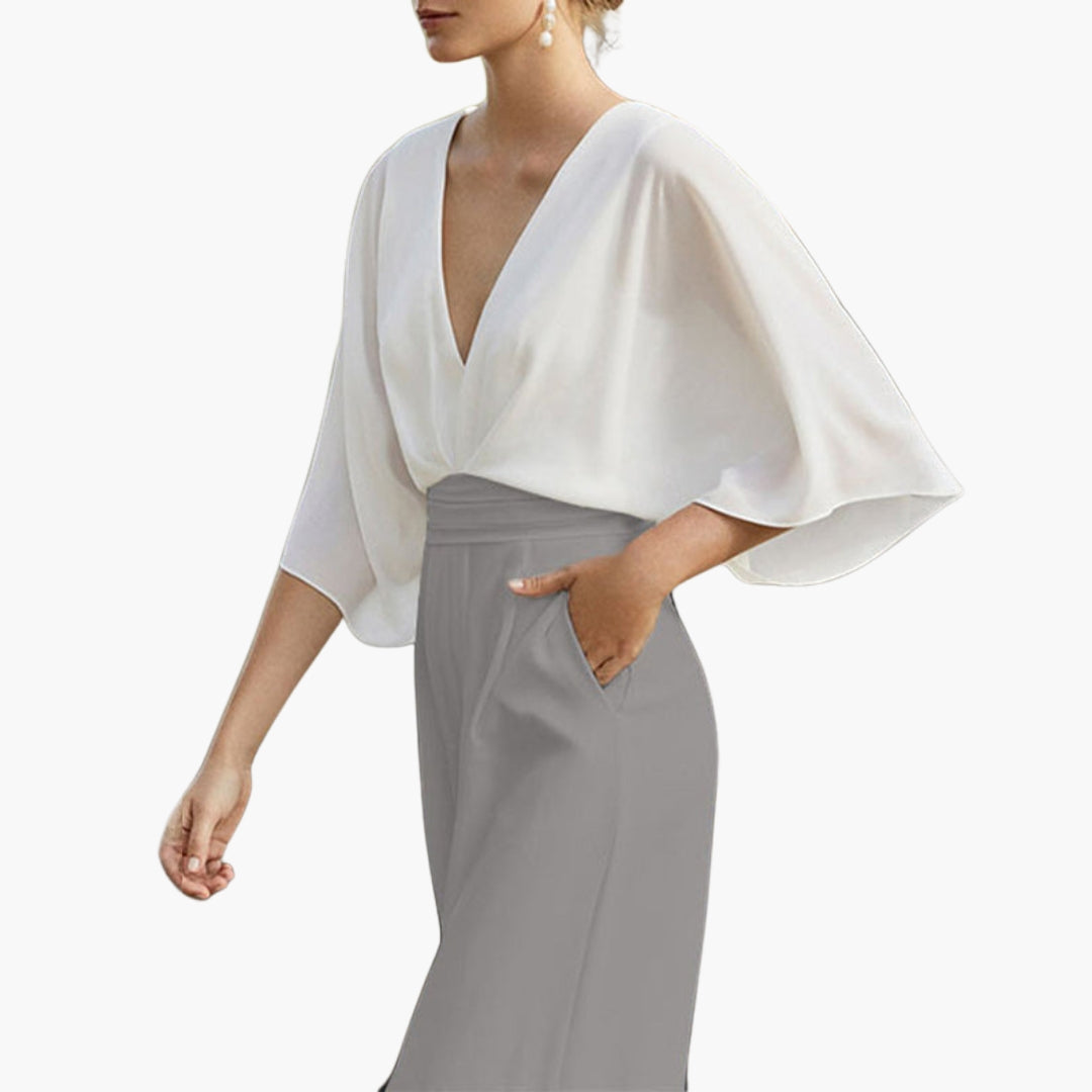 Women's jumpsuit with V-neck and batwing sleeves