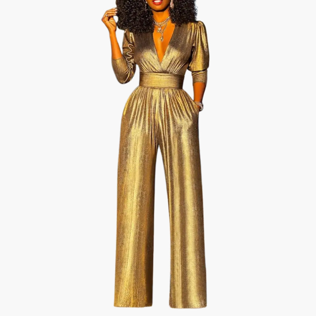 Women's jumpsuit with V-neck and mid-length sleeves