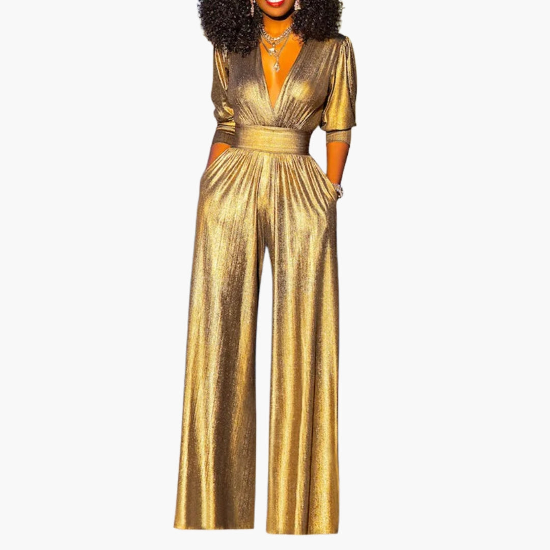 Women's jumpsuit with V-neck and mid-length sleeves