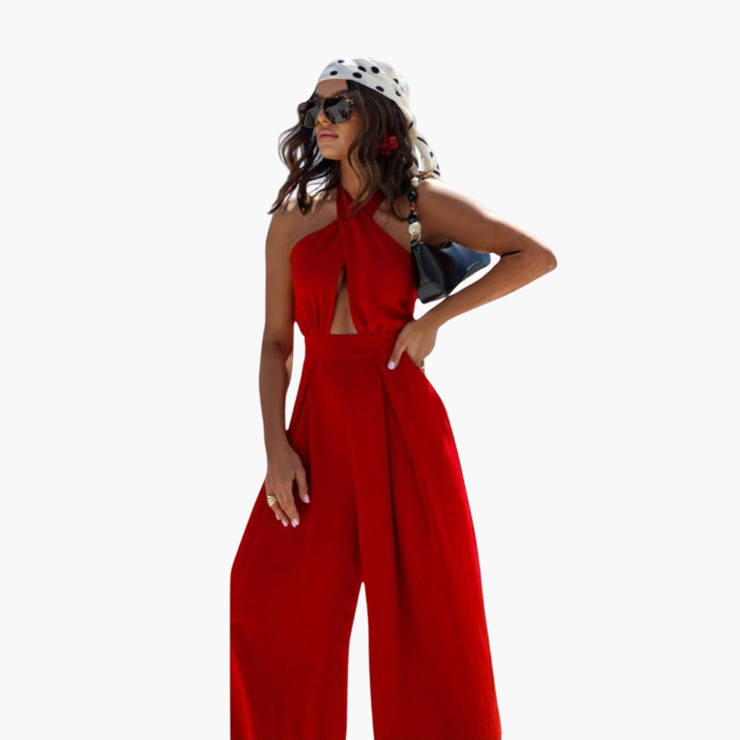 Tuta donna con collo ad anello e gambe larghe