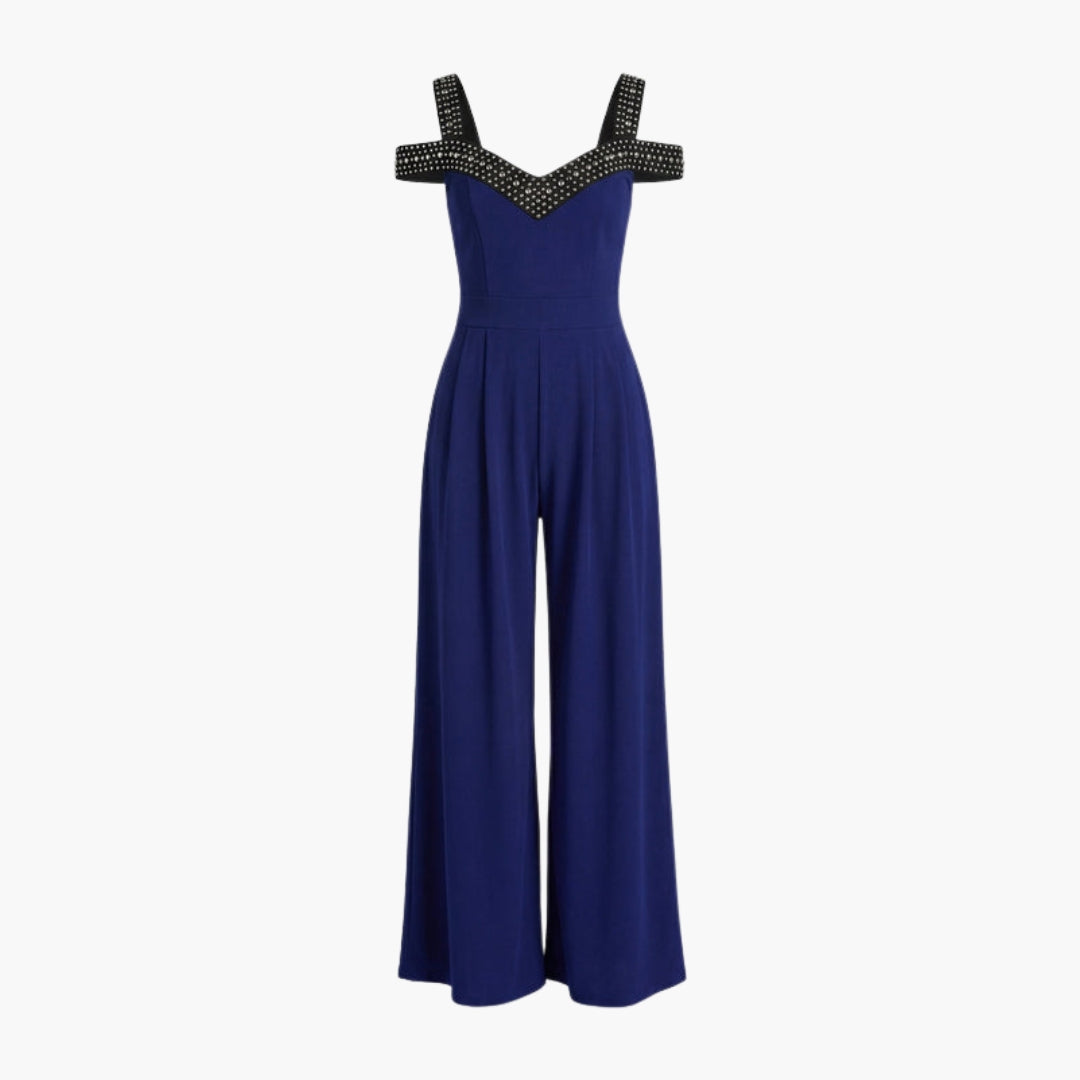 Tuta donna spalle scoperte con scollo a V e gambe larghe