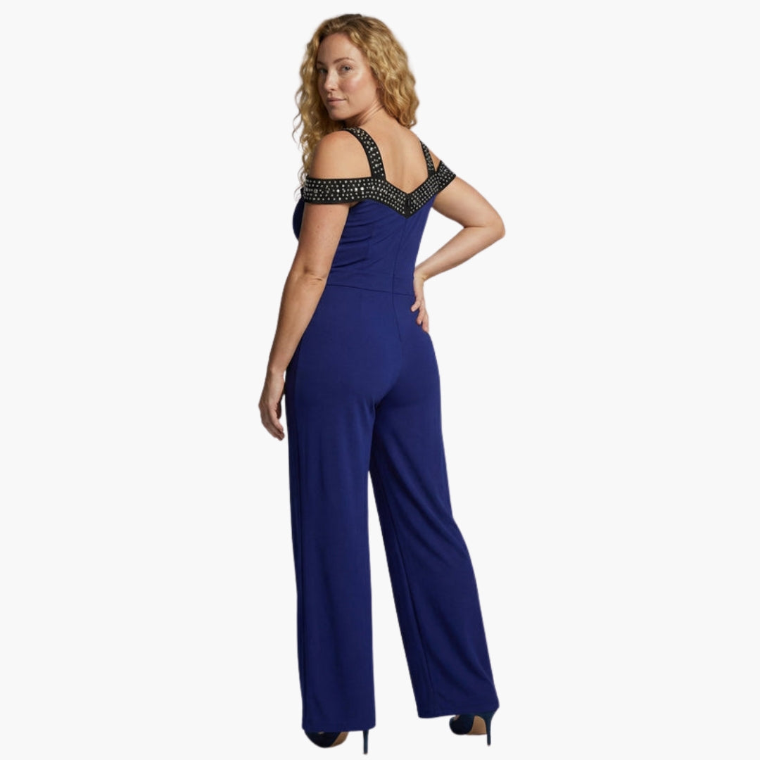 Tuta donna spalle scoperte con scollo a V e gambe larghe