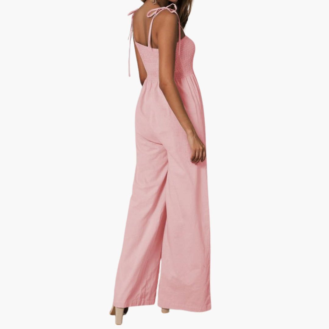 Ärmlös damoverall med rynkad överdel