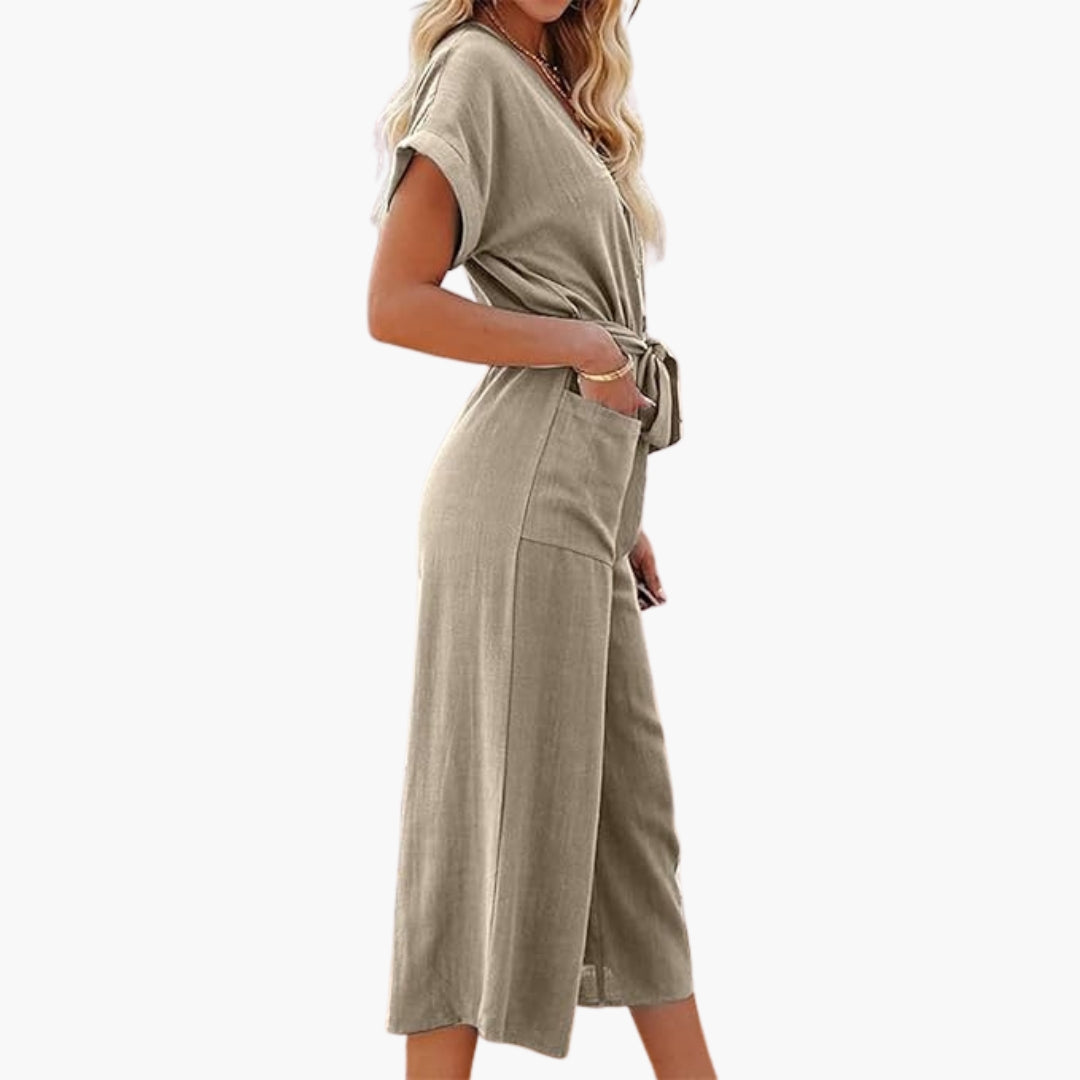 Tuta da donna con scollo a V e tasche laterali