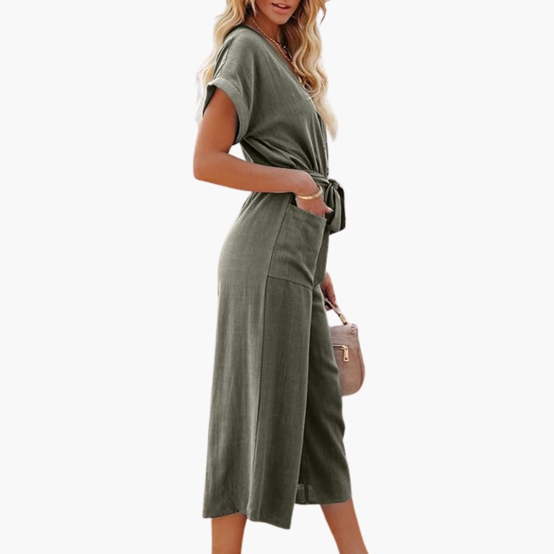 Tuta da donna con scollo a V e tasche laterali