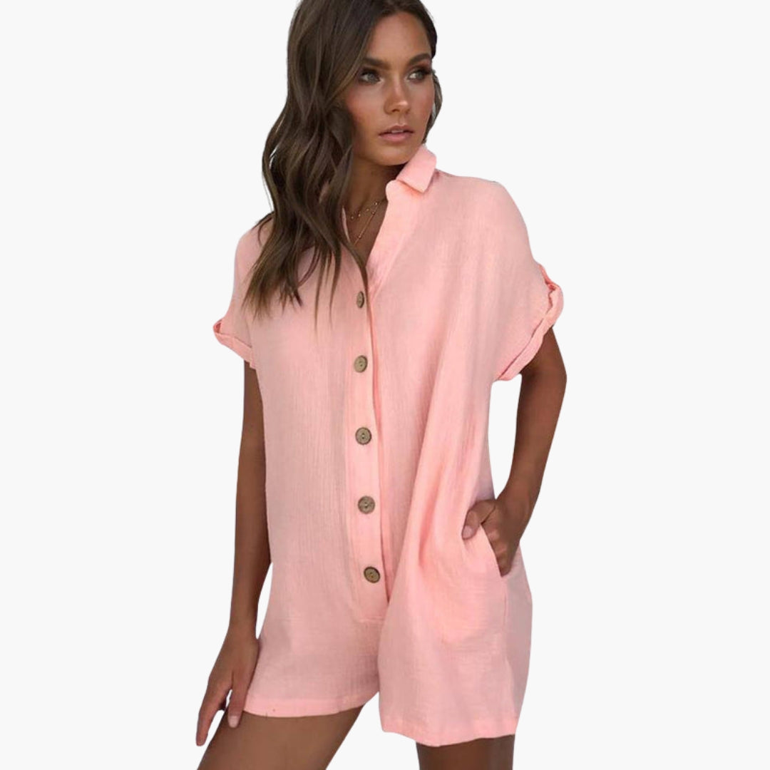 Macacão curto feminino com gola de camisa