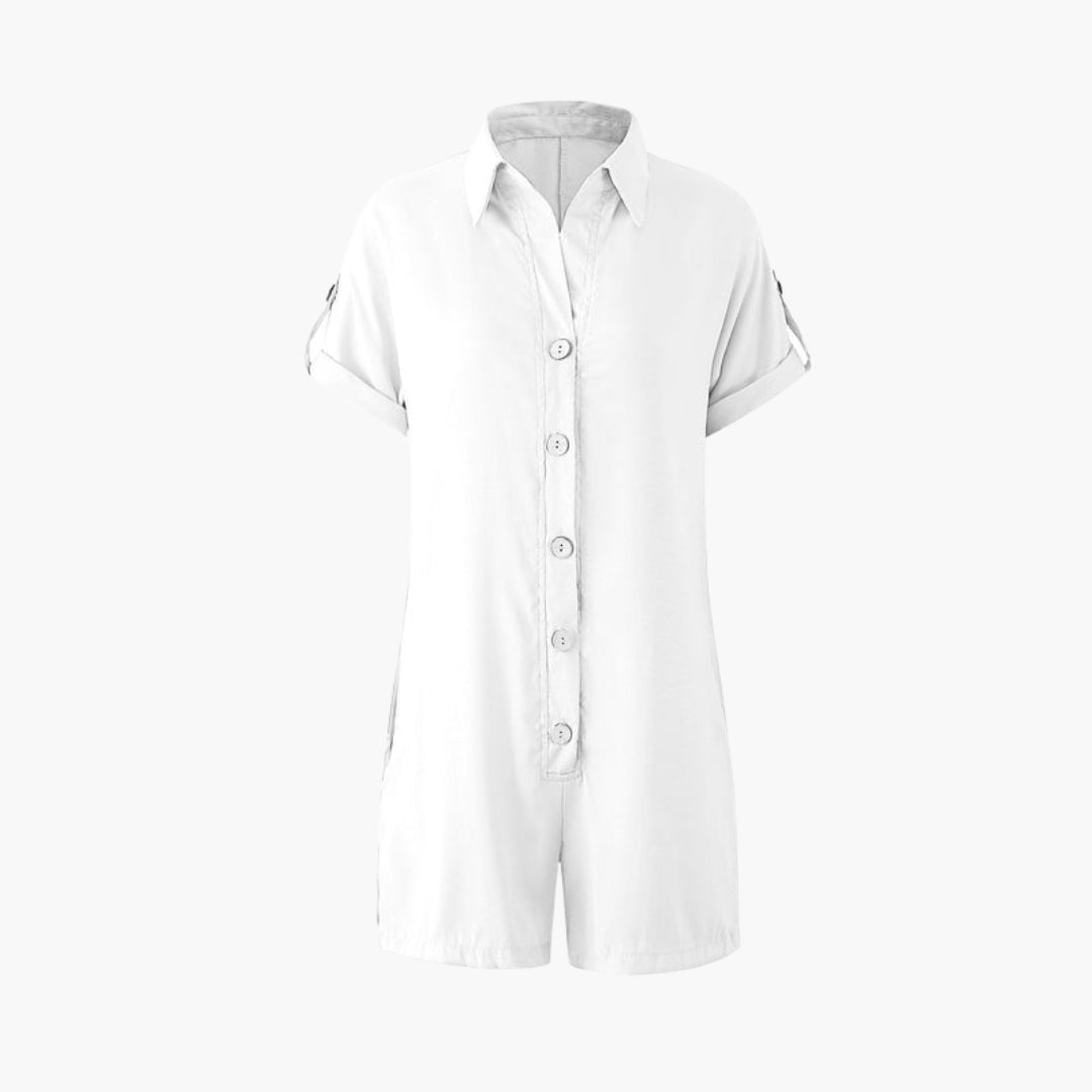Macacão curto feminino com gola de camisa