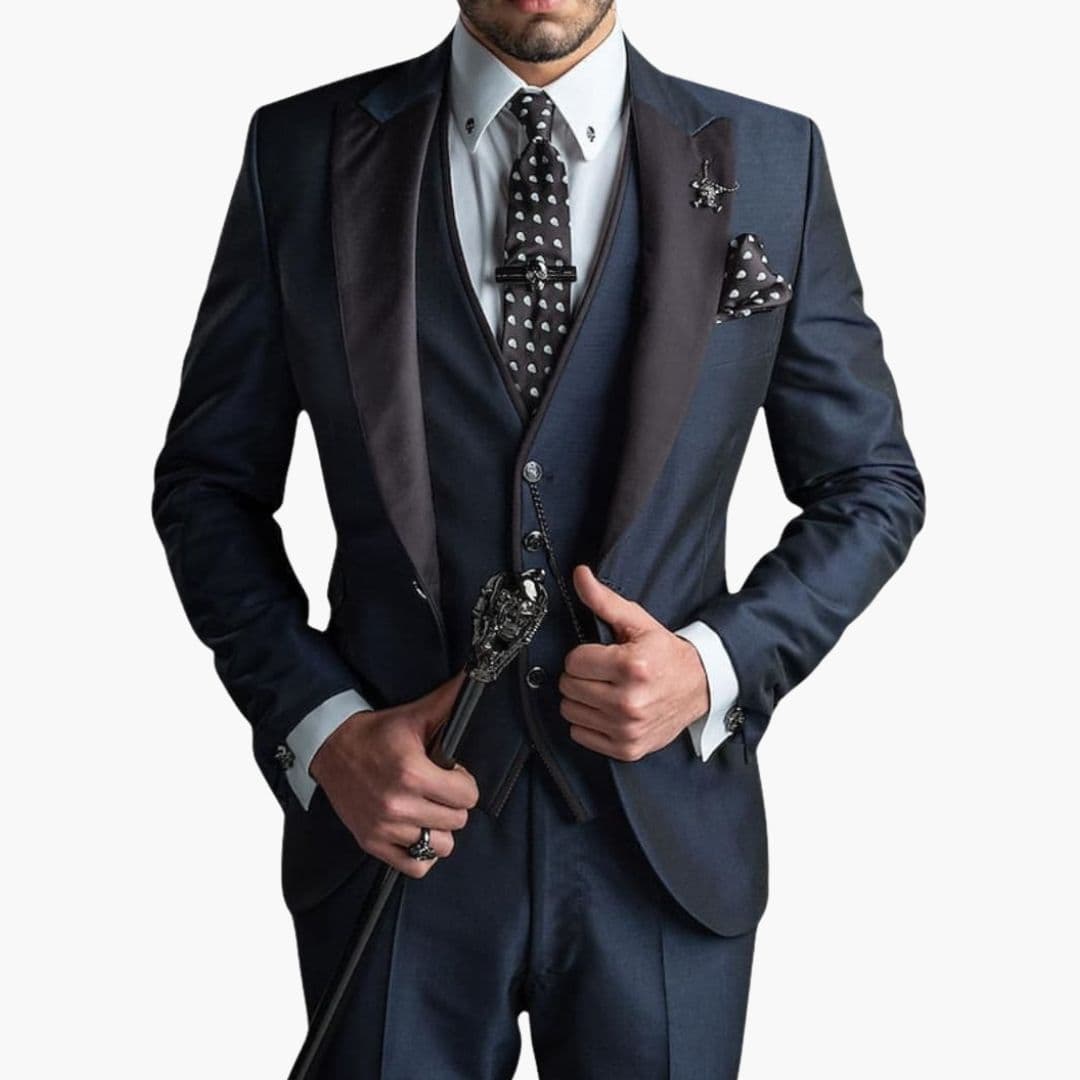 Herre kostume i tre dele med kontrastkrave