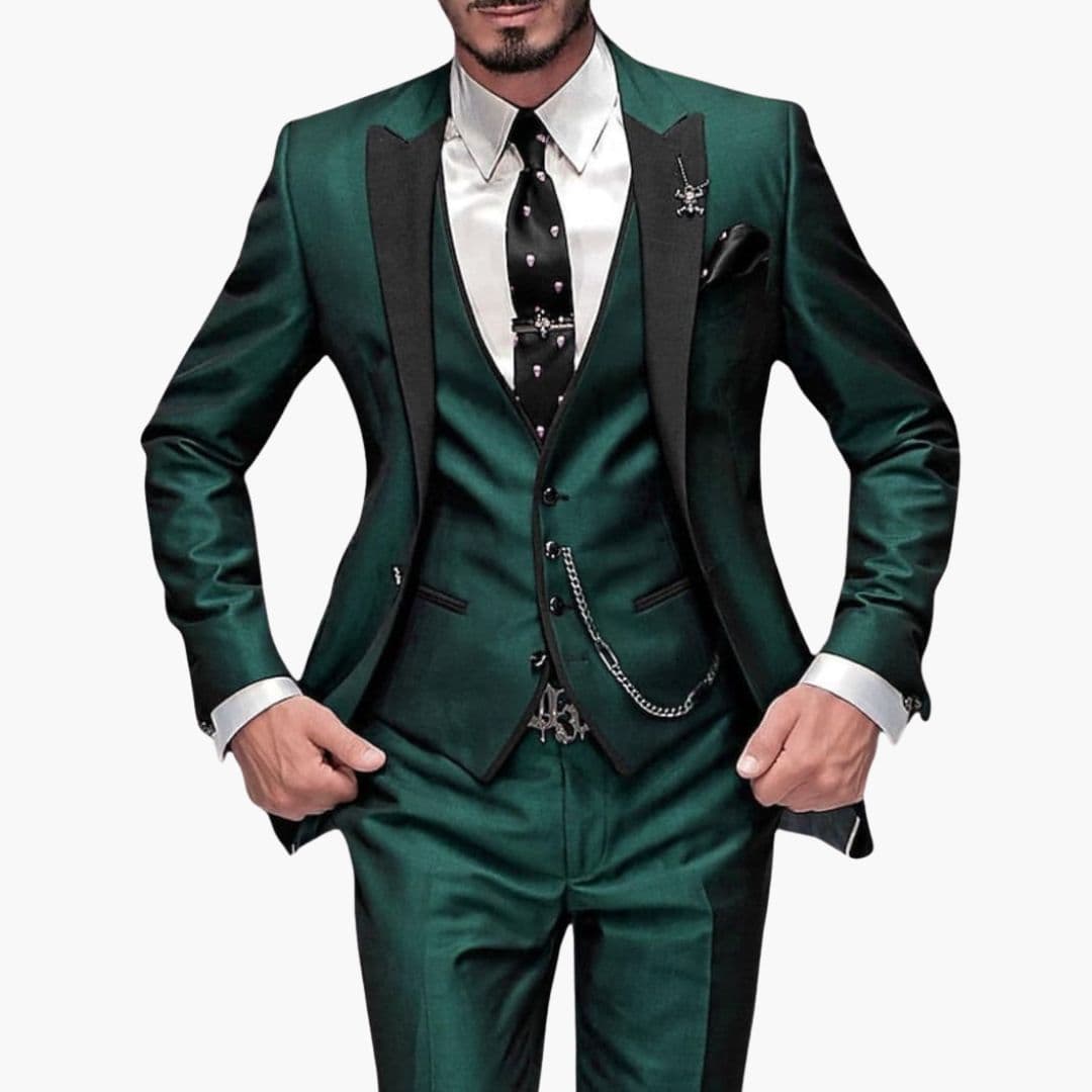 Costume Homme Trois Pièces avec Col Contrastant