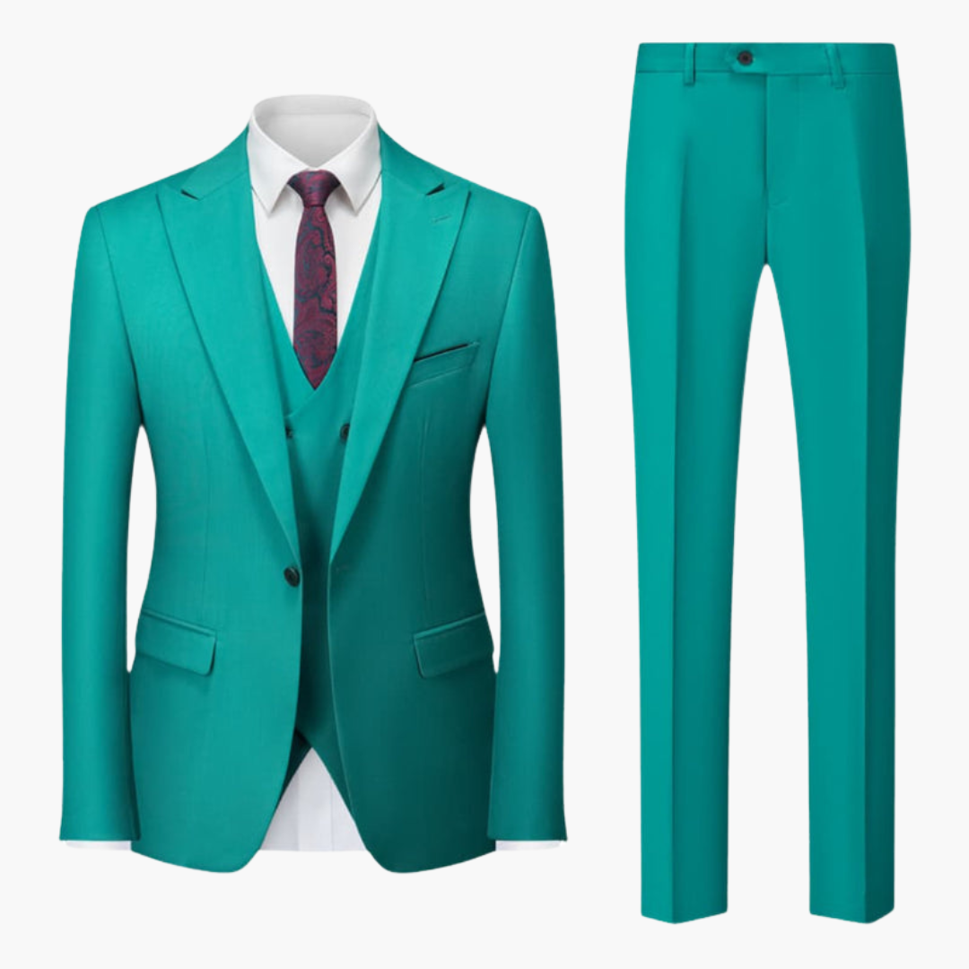 Costume uomo tre pezzi con rever dentellato e pantalone taglio aderente