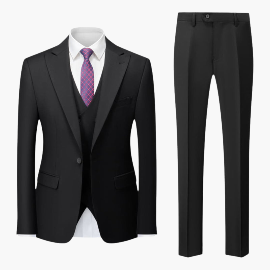 Costume uomo tre pezzi con rever dentellato e pantalone taglio aderente