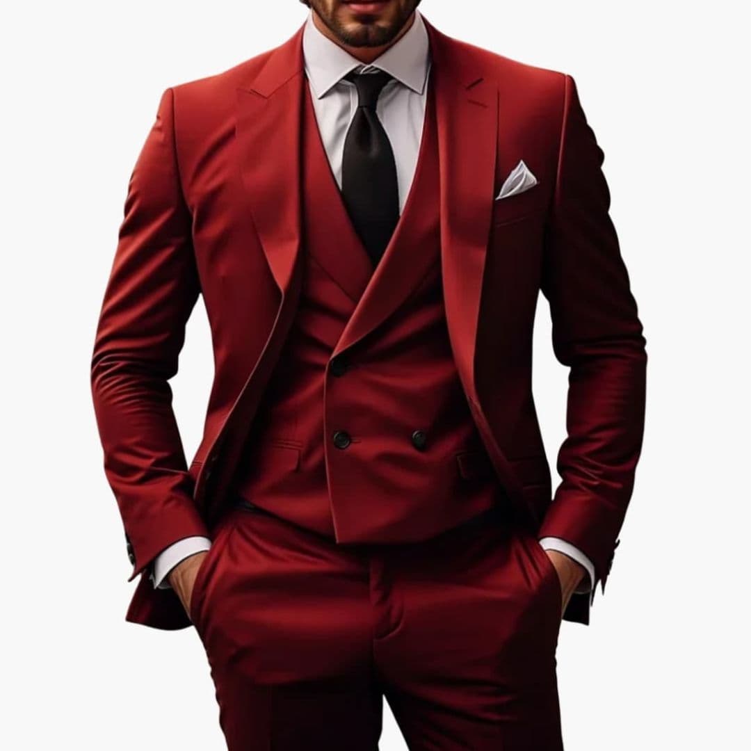 Costume Trois Pièces Homme avec Col à Pointe