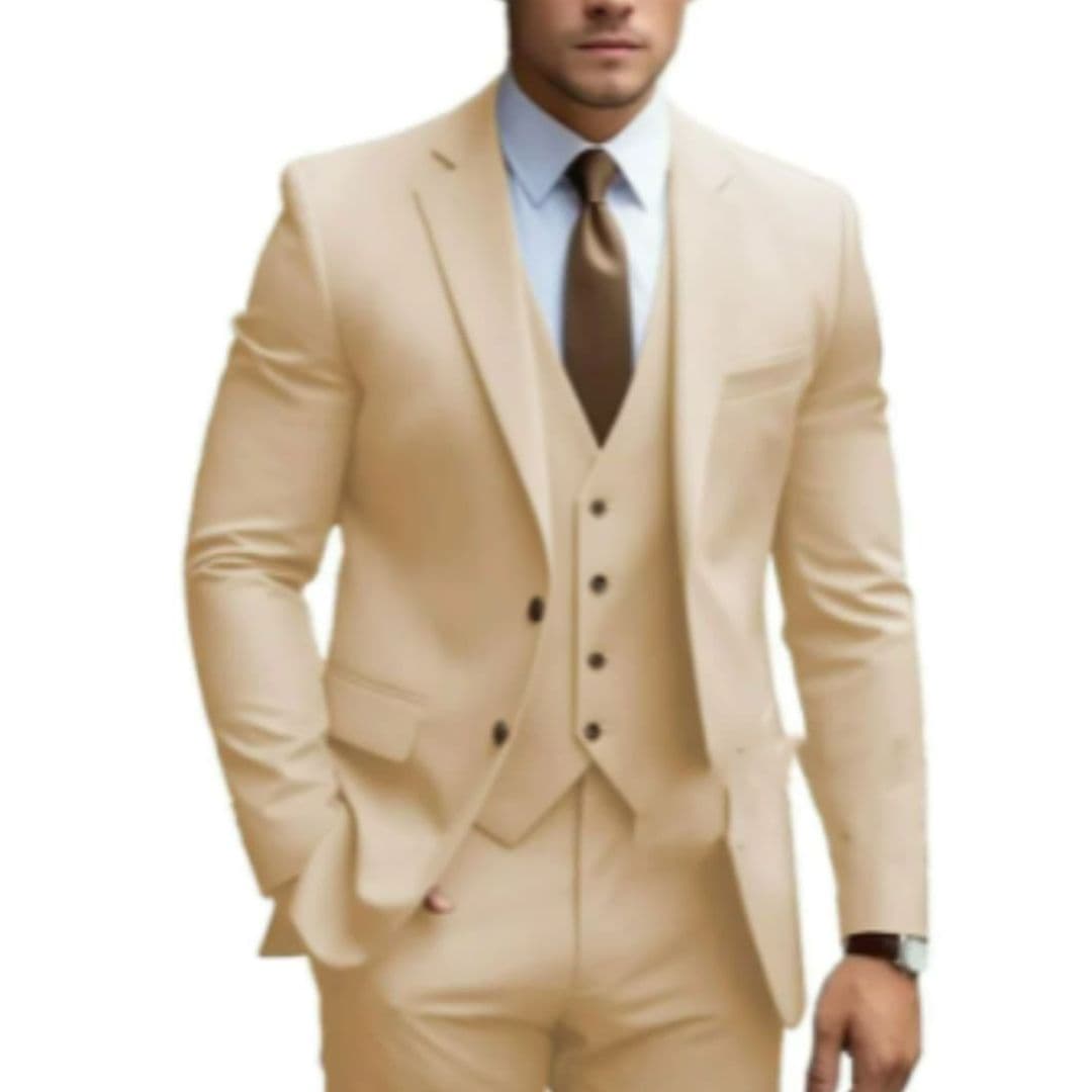 Men's Three-Piece Suit with Notched Lapel Collar