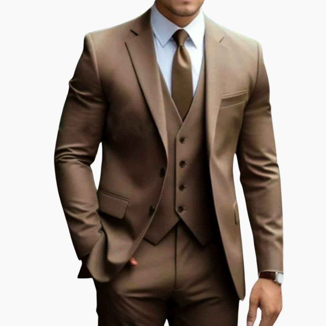 Men's Three-Piece Suit with Notched Lapel Collar