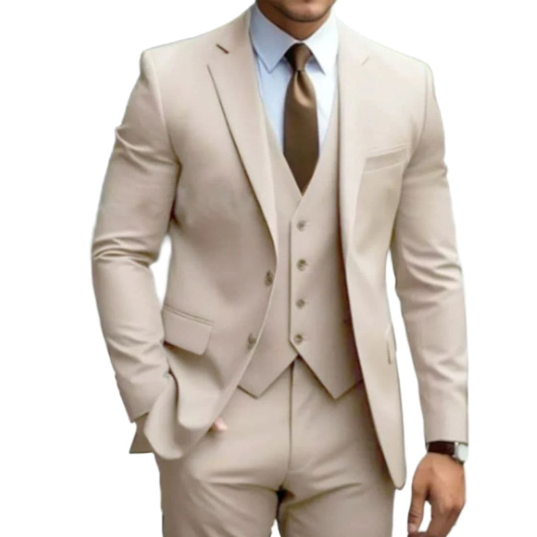 Men's Three-Piece Suit with Notched Lapel Collar