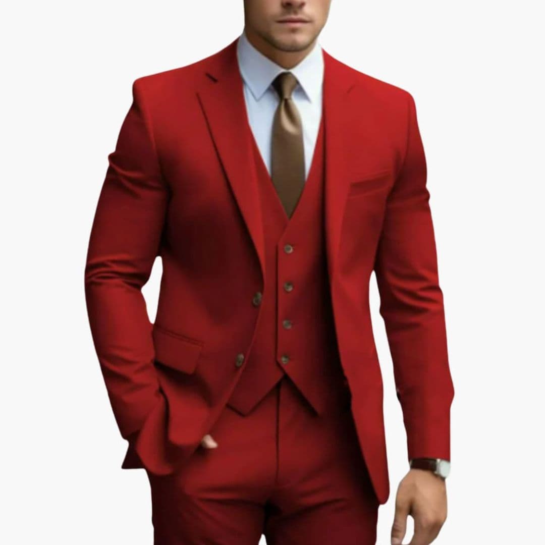 Men's Three-Piece Suit with Notched Lapel Collar