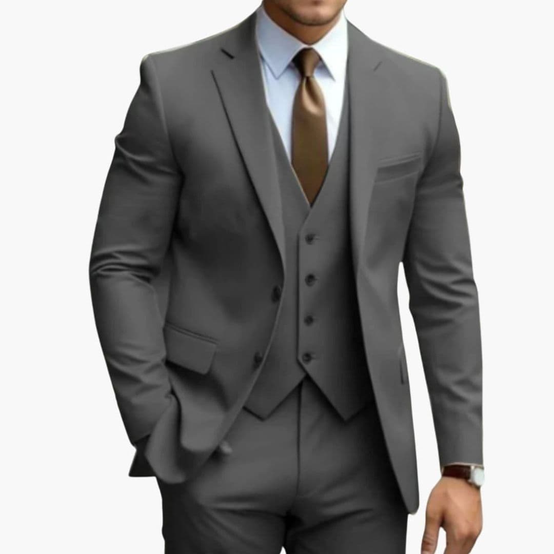 Men's Three-Piece Suit with Notched Lapel Collar