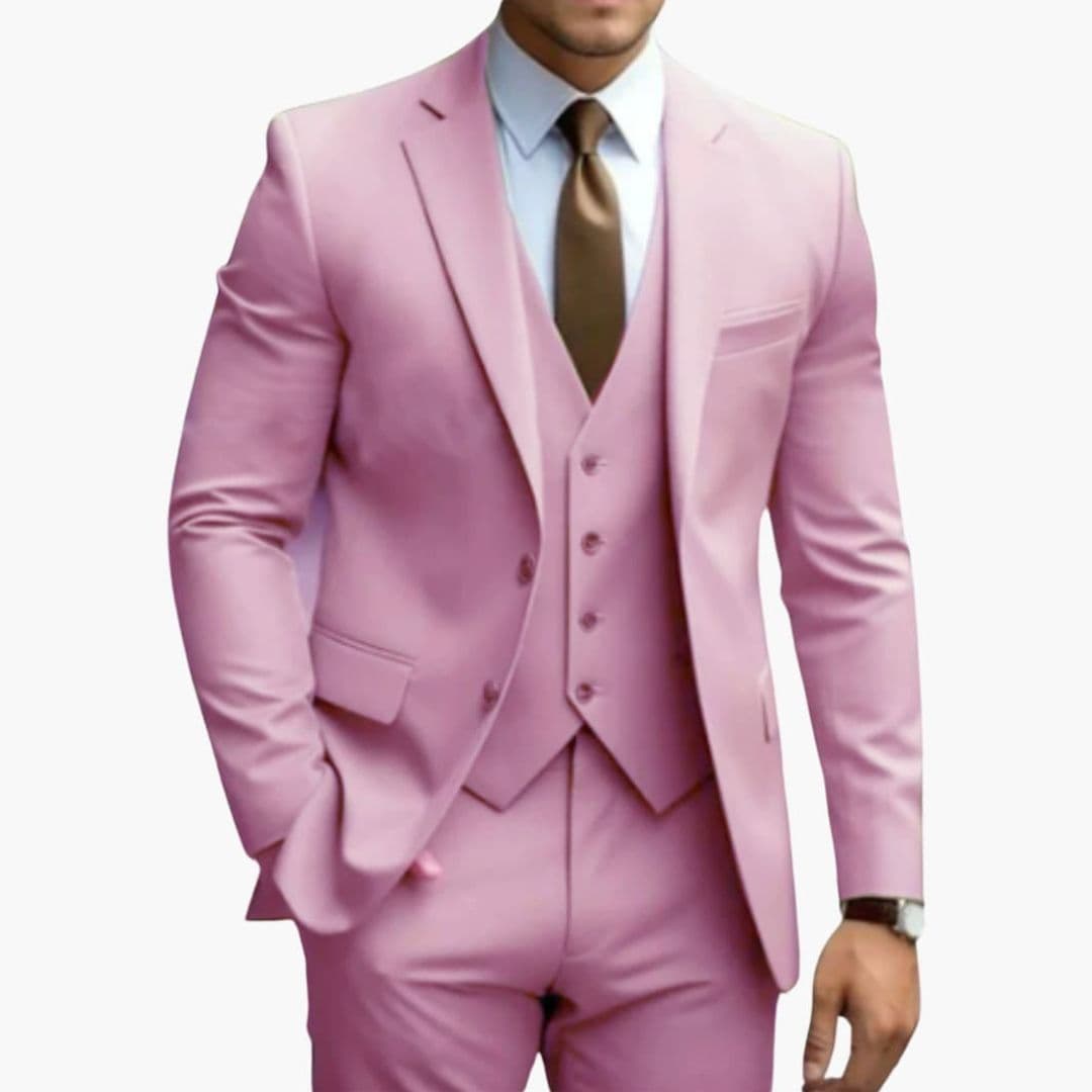 Men's Three-Piece Suit with Notched Lapel Collar
