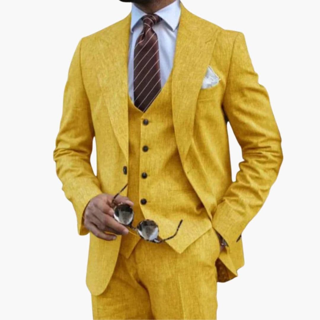 Traje de tres piezas para hombre con solapa de cuello