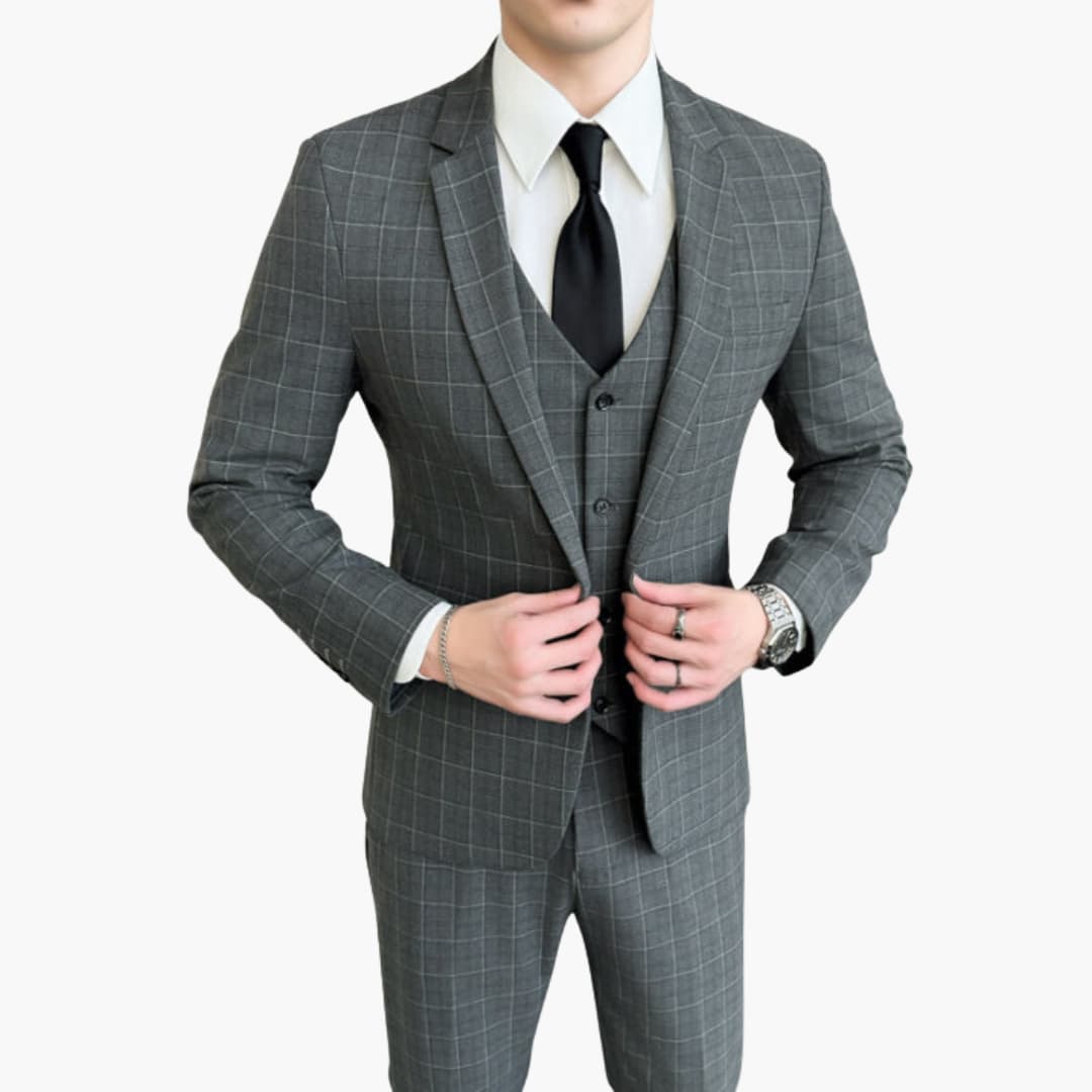 Costume homme trois pièces avec veste à motif et gilet boutonné