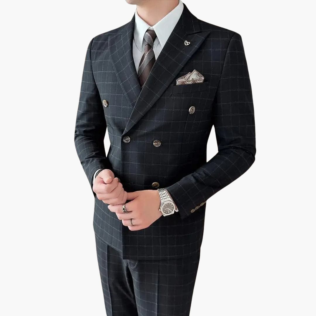 Costume pour homme trois pièces à motif à carreaux avec col à revers