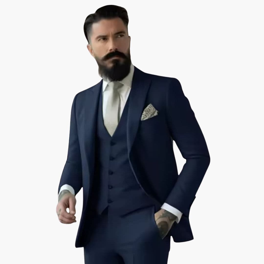 Costume homme trois pièces avec veste à col à revers