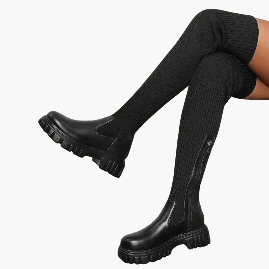 Cuissardes femme avec maille côtelée et fermeture zippée