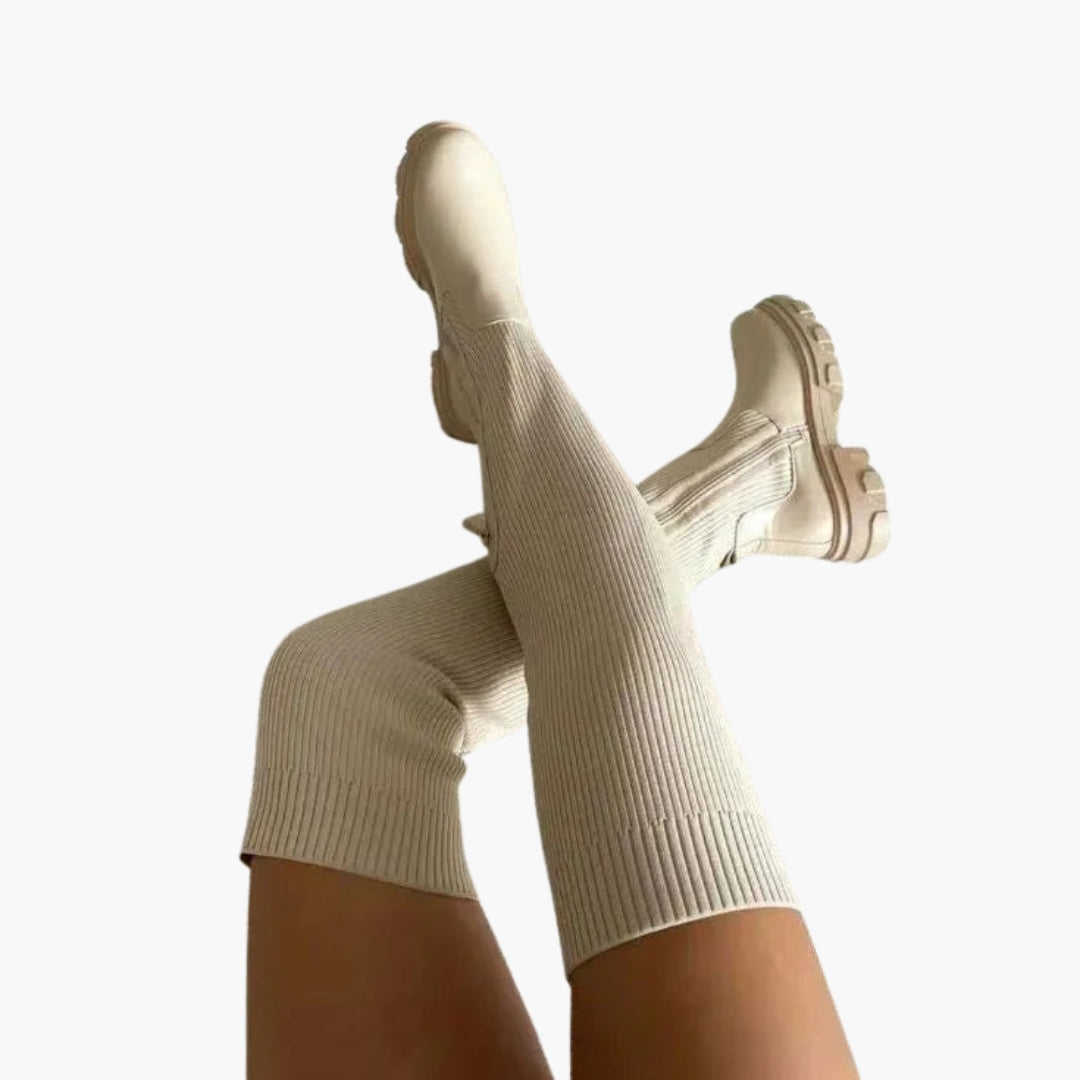 Cuissardes femme avec maille côtelée et fermeture zippée