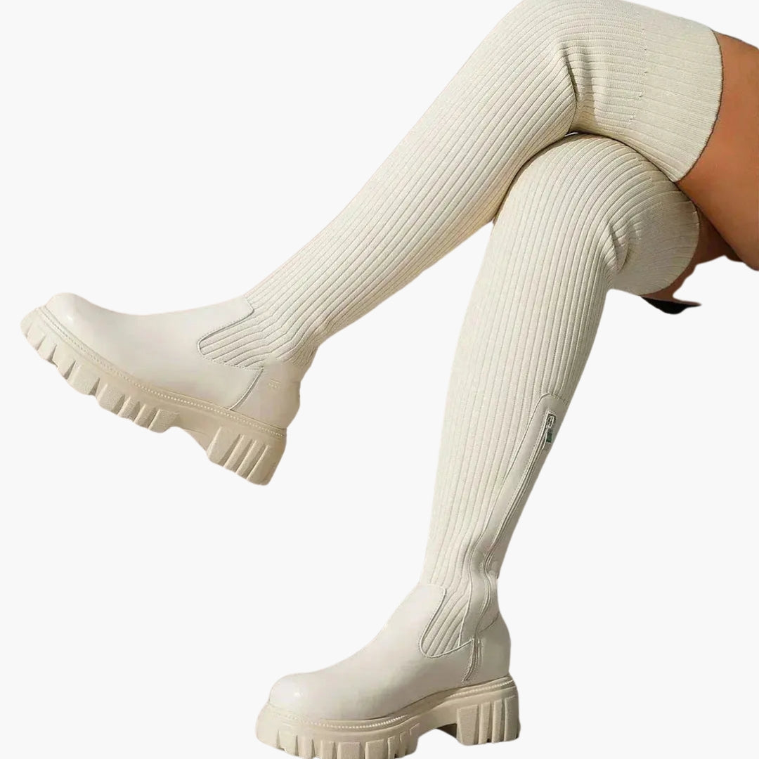 Cuissardes femme avec maille côtelée et fermeture zippée