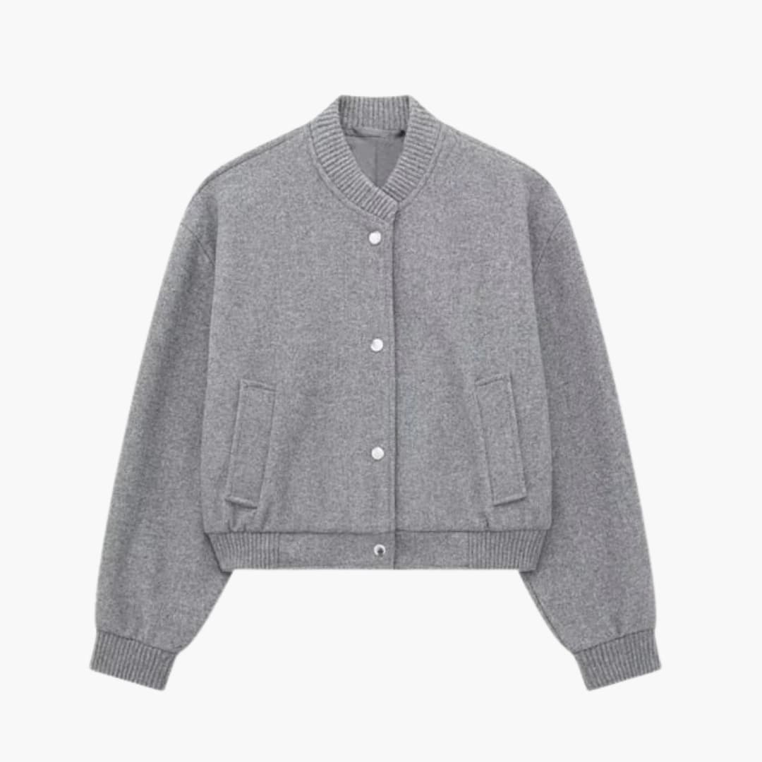 Dame Bomber Court avec Fermeture à Boutons et Poches Latérales