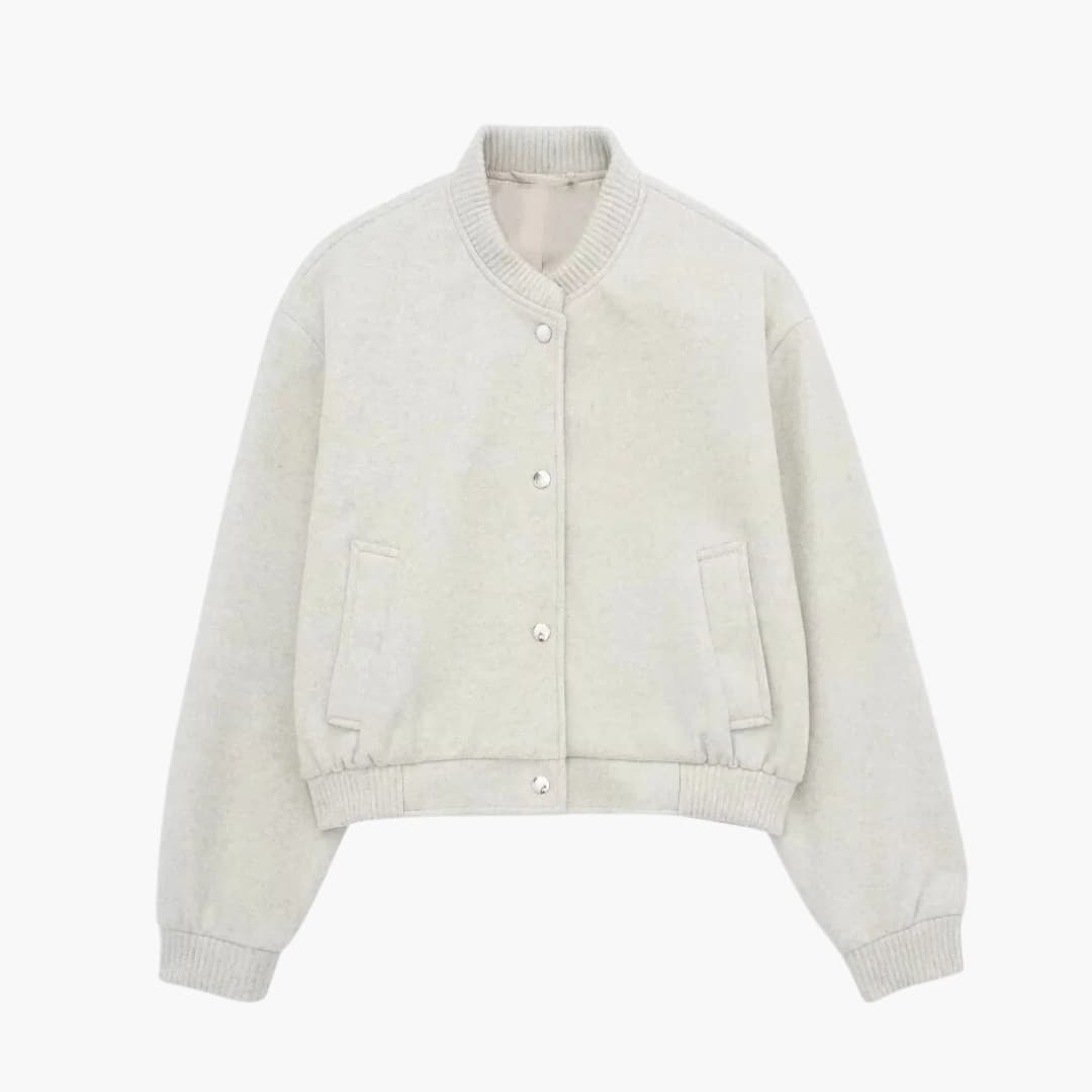 Dame Bomber Court avec Fermeture à Boutons et Poches Latérales