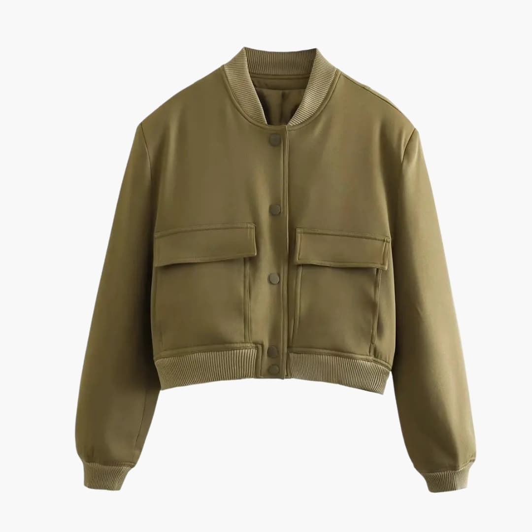 Dame Bomber Courte avec Boutons et Poches à Rabat