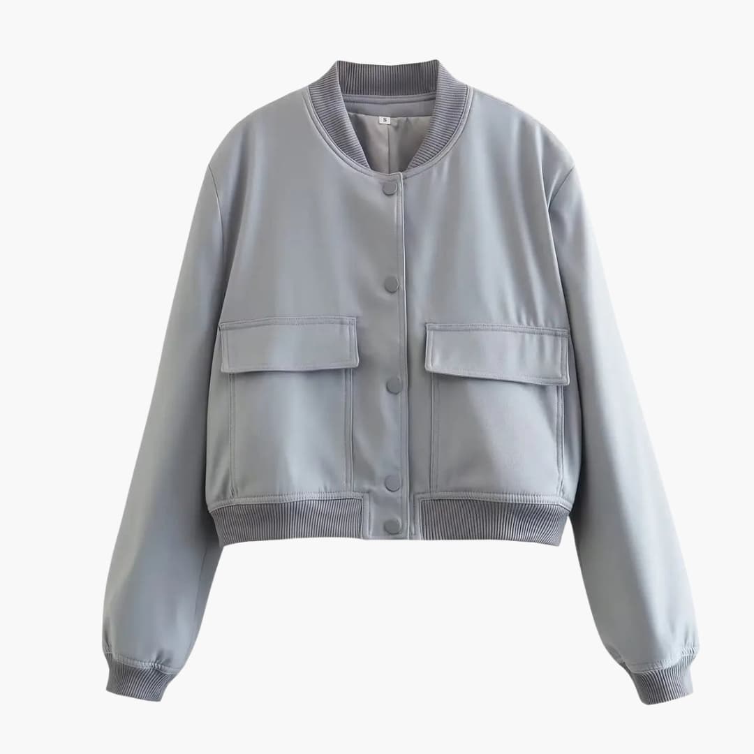 Dame Bomber Courte avec Boutons et Poches à Rabat