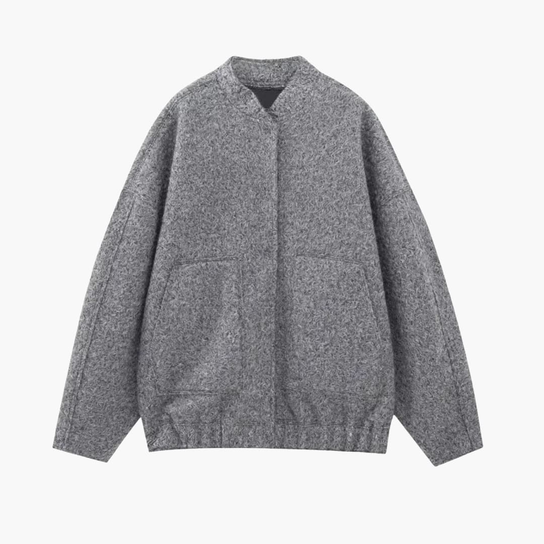 Dame Bomber Oversize avec Poches Frontales et Fermeture Cachée