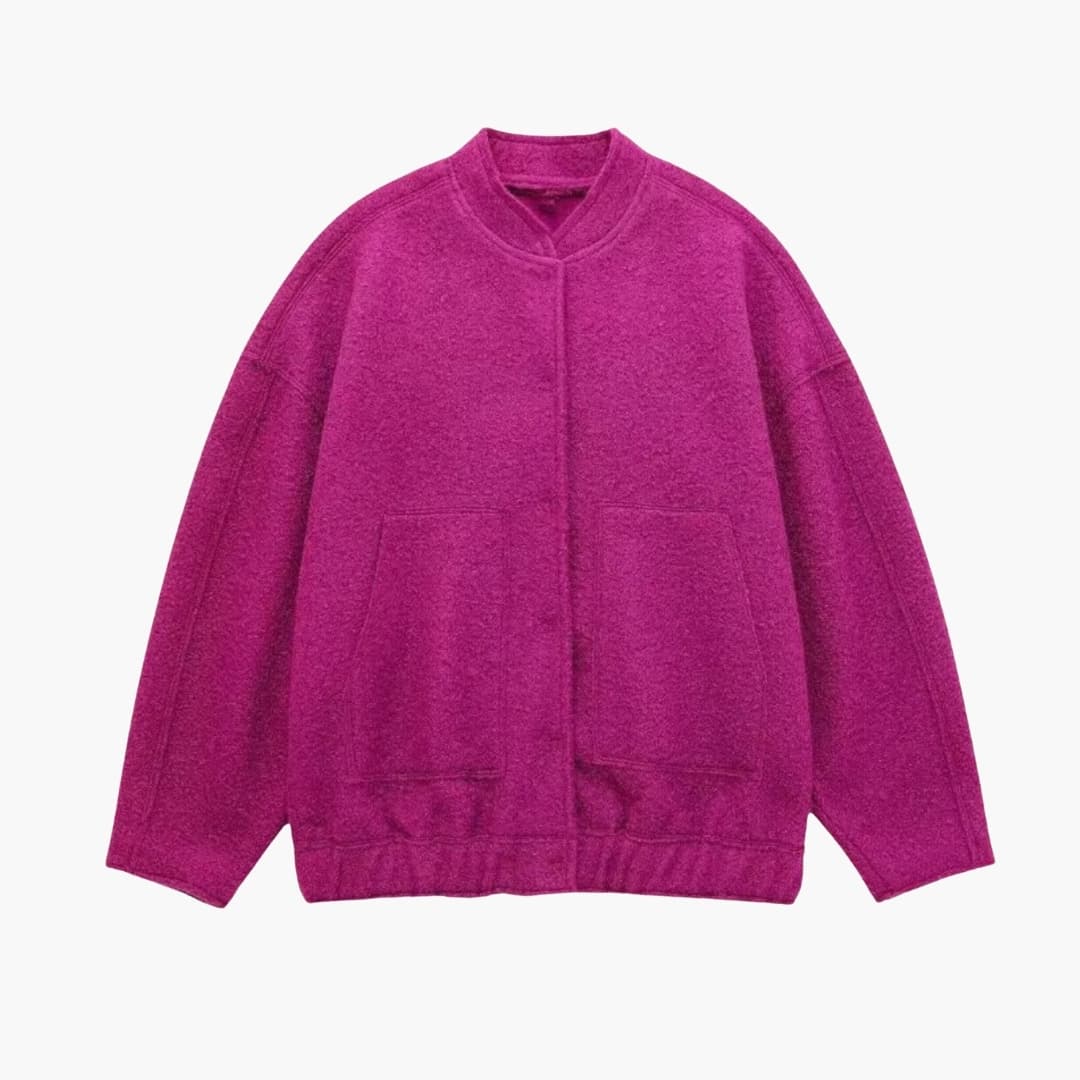 Women's Oversize Bomber with Front Pockets and Hidden Closure