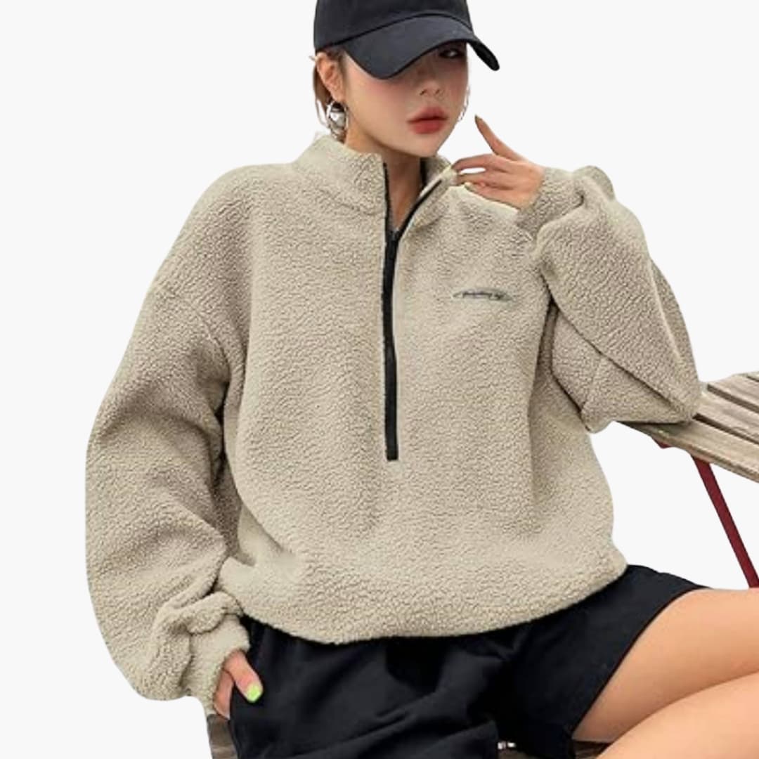 Dame Pull Polar con Media Cremallera y Cuello Alto