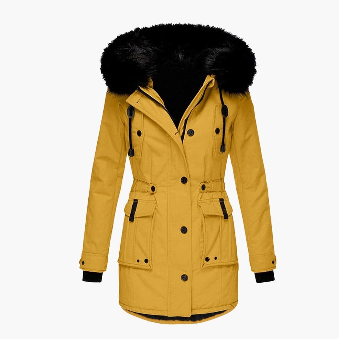 Dame Veste Longue avec Capuche et Boutons Frontaux