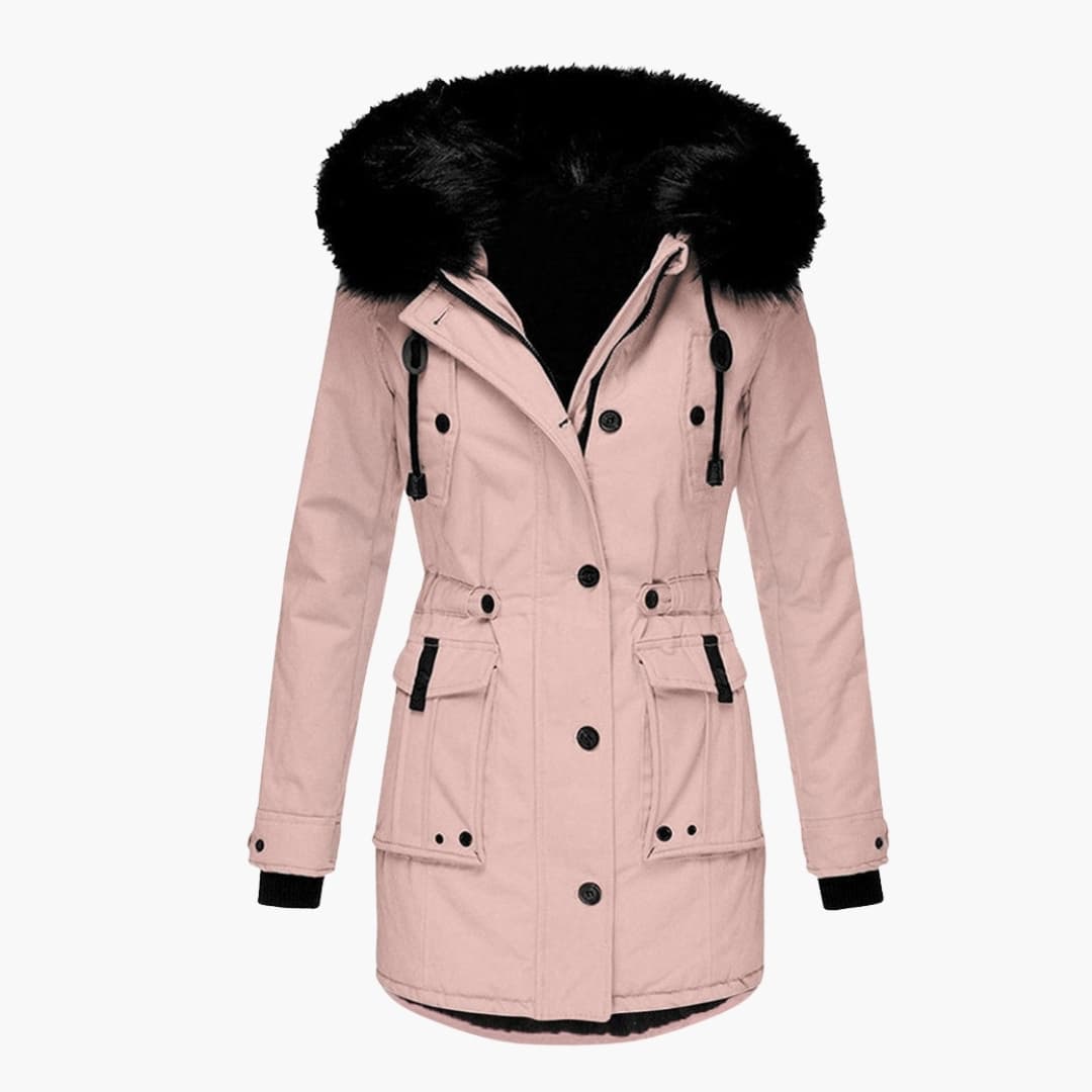 Dame Veste Longue avec Capuche et Boutons Frontaux