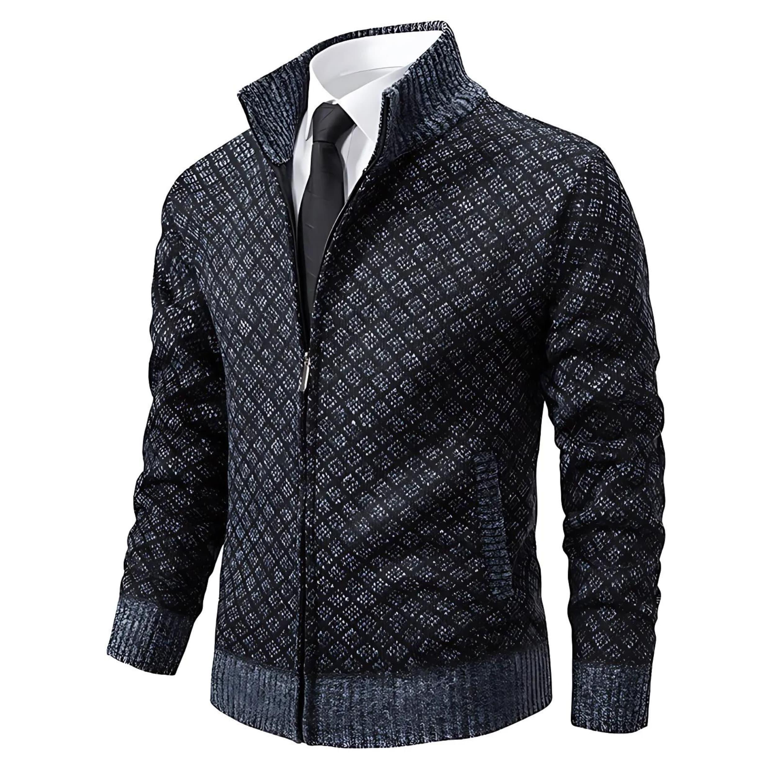 Veste en tricot zippée pour homme avec motif géométrique et poignets côtelés