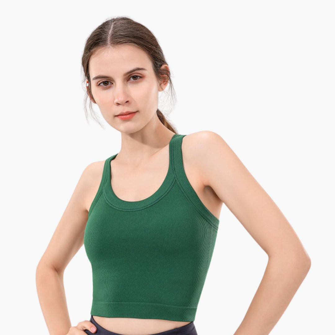 Top de desporto feminino ajustado com superfície canelada sem mangas