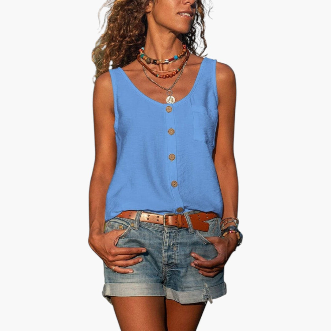 Canottiera donna con scollo rotondo e bottoni decorativi