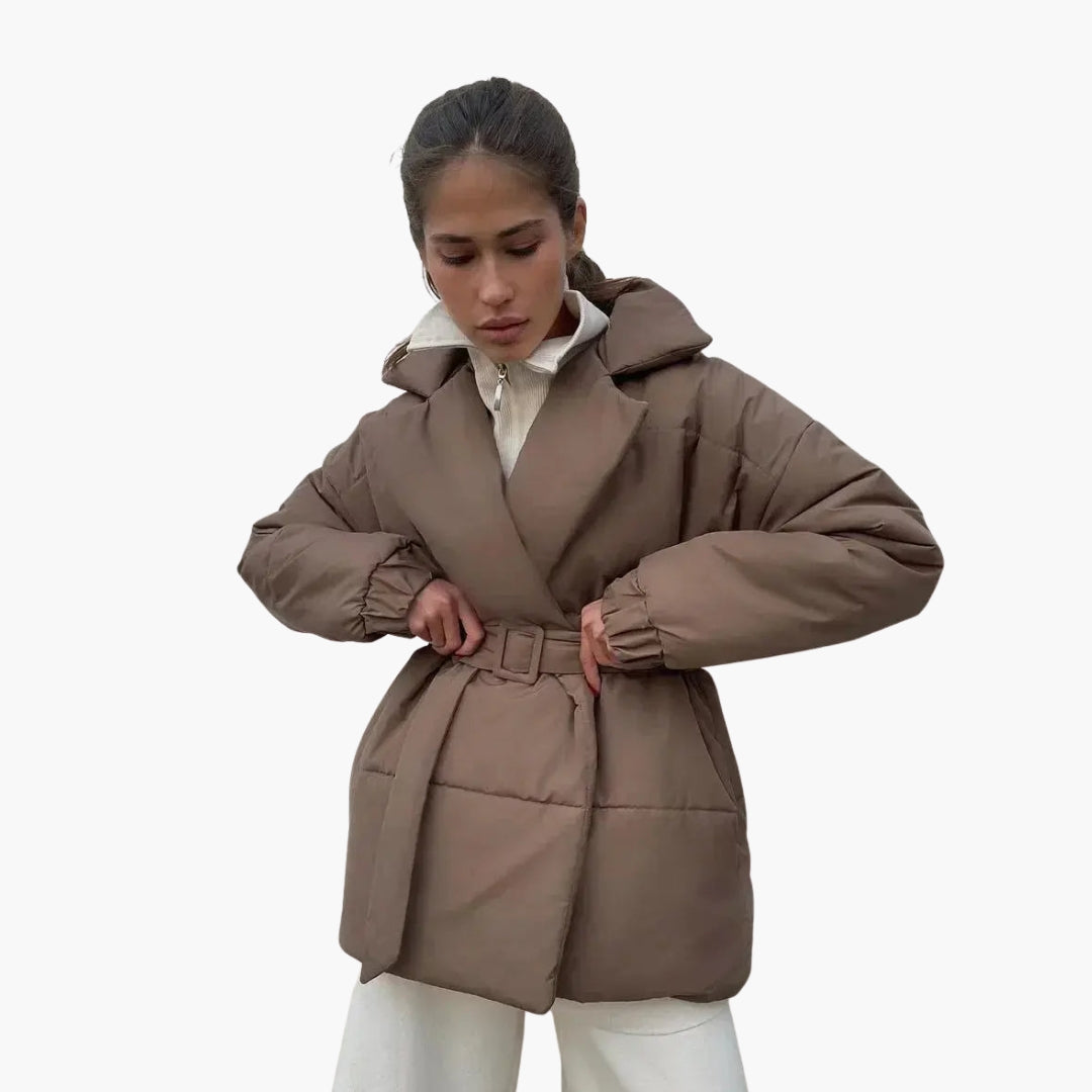 Doudoune femme ceinturée avec col montant