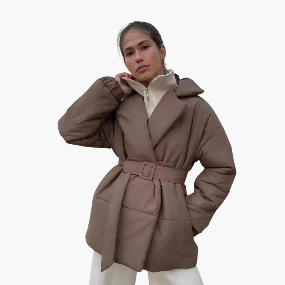 Doudoune femme ceinturée avec col montant