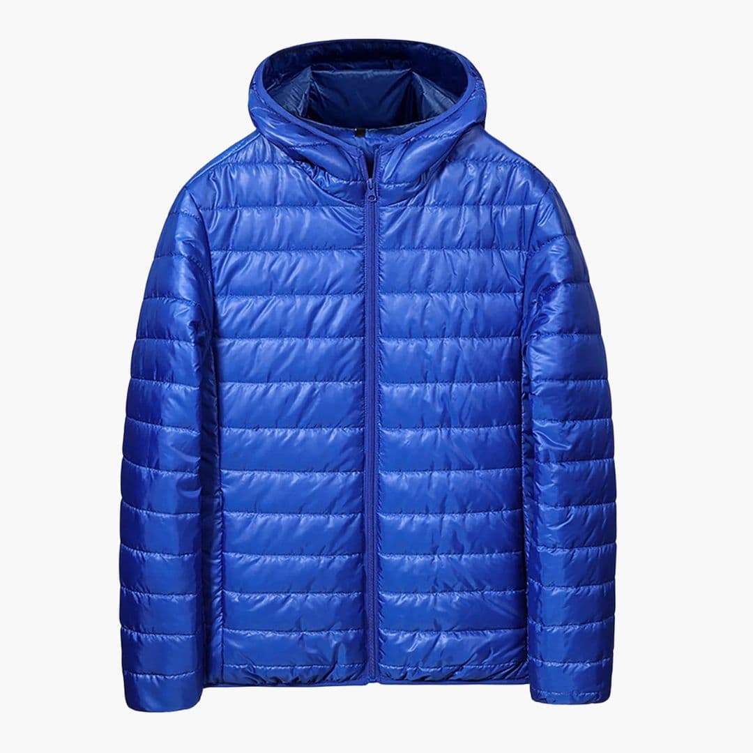 Doudoune homme à capuche et matelassage horizontal