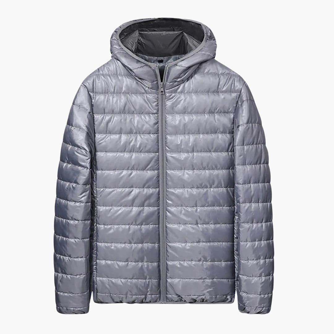 Doudoune homme à capuche et matelassage horizontal