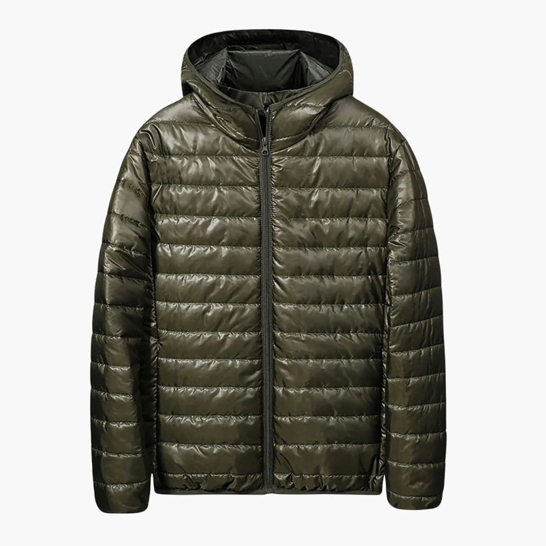 Doudoune homme à capuche et matelassage horizontal
