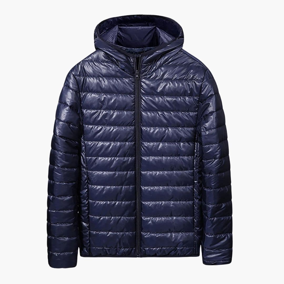 Doudoune homme à capuche et matelassage horizontal
