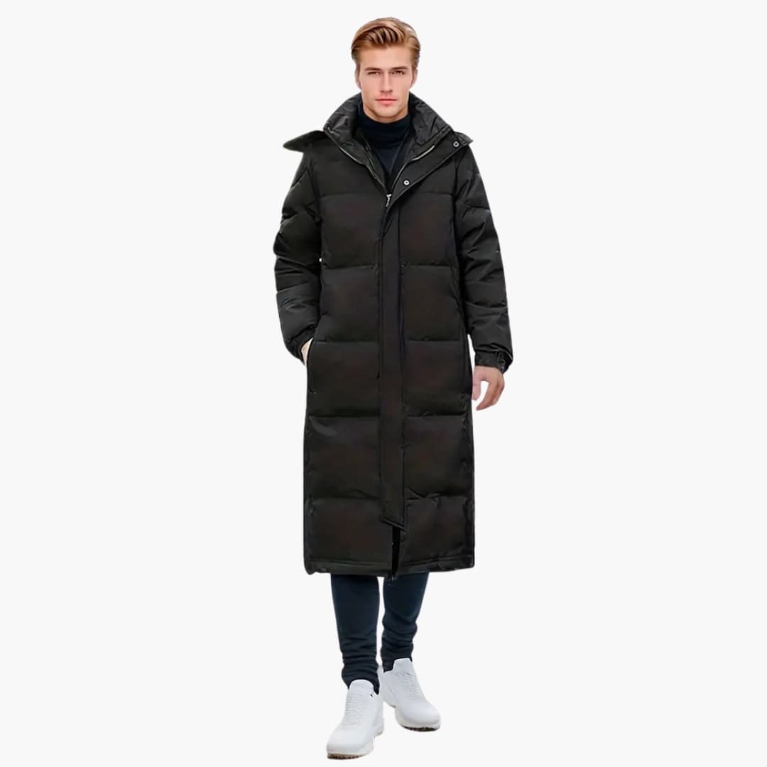 Manteau long homme avec capuche et fermeture zippée